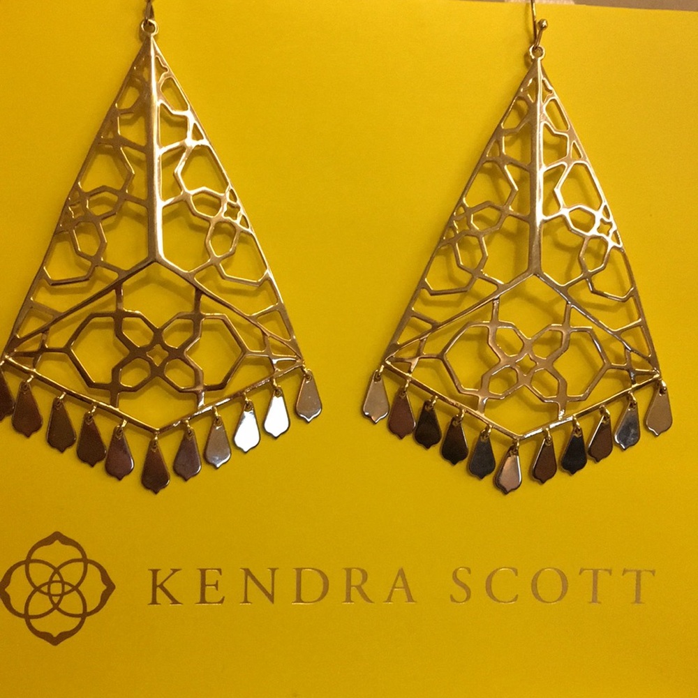 Iconic & Rare Kendra Scott Oversized Stylized Logo Statement Earrings, Gold
